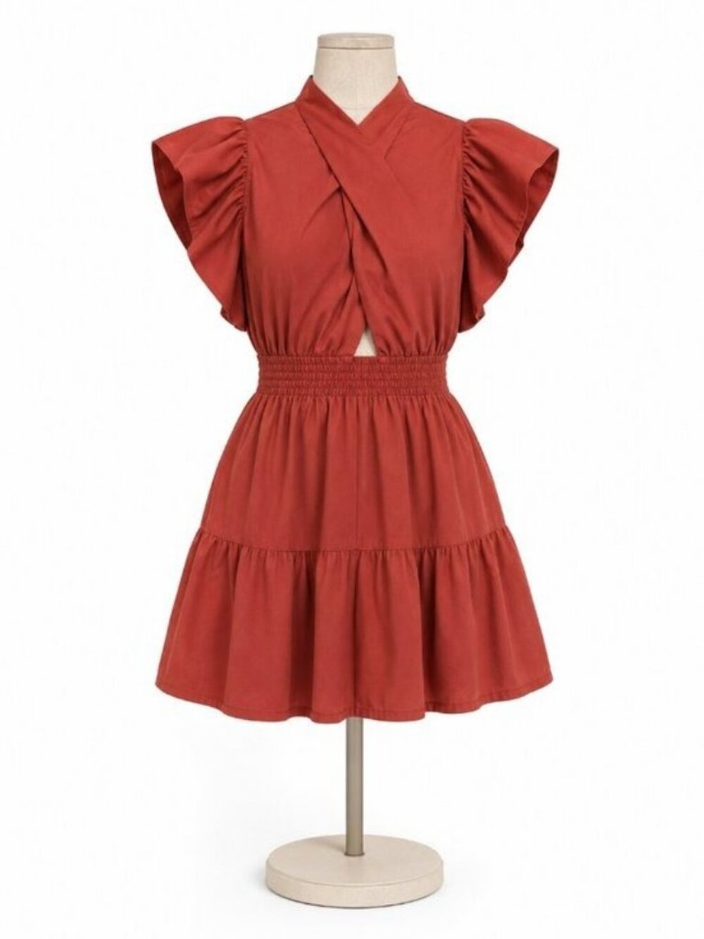 Reset By Jane Natalie Puff Sleeve Mini Dress Redwood Size M